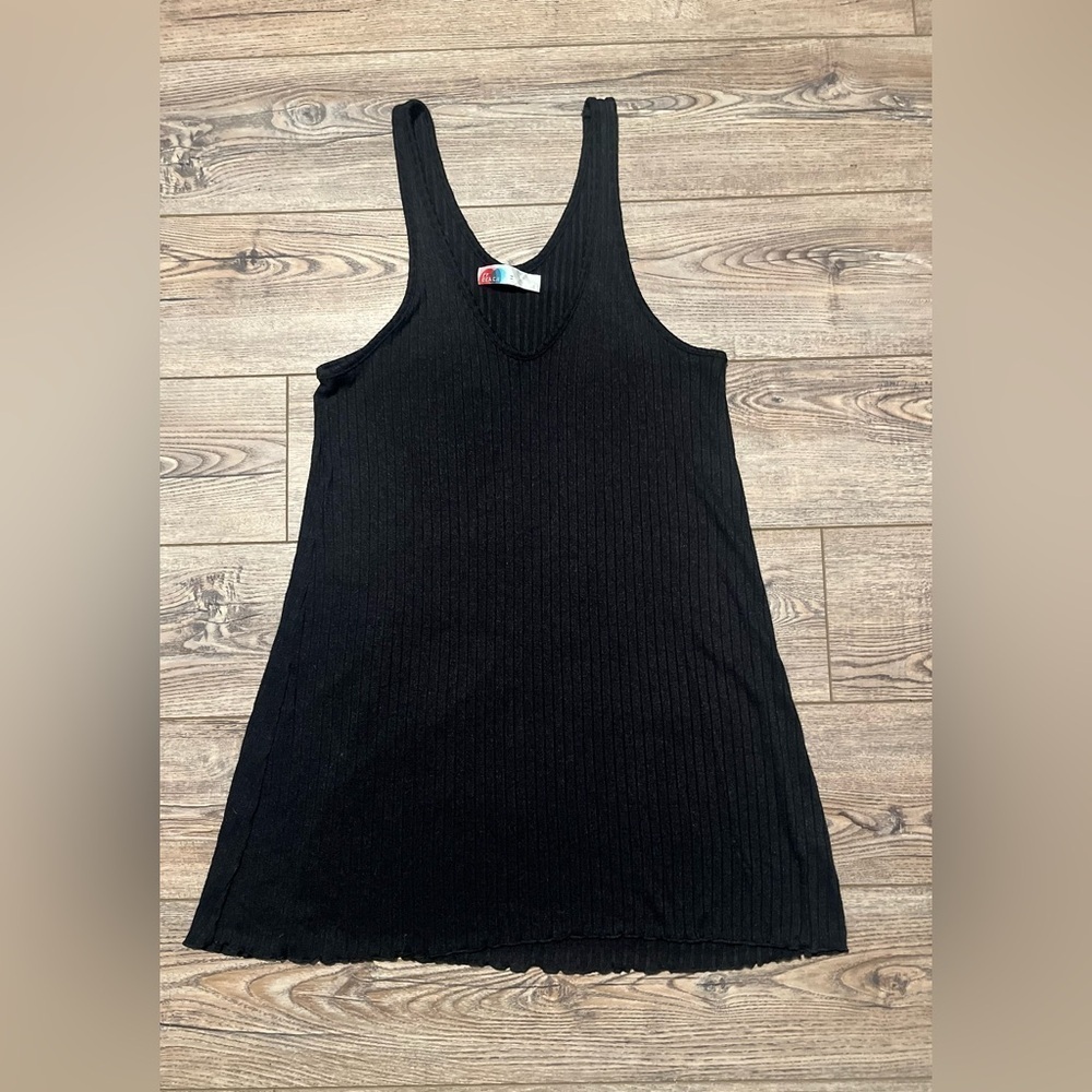 Free people beach black dress ribbed medium cover up solid